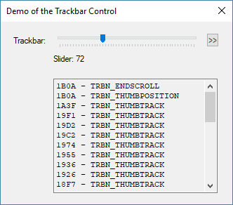 Dialog with trackbar showing messages