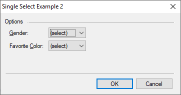 Dialog for example script showing combo boxes.