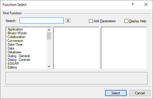 Function Select dialog