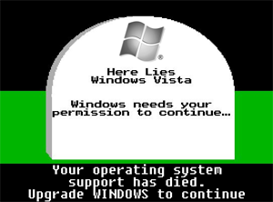 A picture of a tombstone with an epitaph for Windows Vista